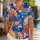 Cobalt Chrysanthemum Garden with Fans for Resort Weekends and Island Getaway Escapes Hawaiian Shirt - 1