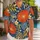 Blue Floral Resort Motifs with Geometric Waves for Vacation Style, Men’s Summer Layering Hawaiian Shirt - 1
