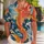 Japanese Koi Fish Ocean Waves for Beach Vacations and Resort Style Men's Summer Wear Hawaiian Shirt - 1