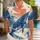 Ukiyo-e Blue Whale and Wave Scene for Island Vacations and Coastal Weekend Wear Hawaiian Shirt - 1