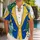 Blue And Gold Royal Waistcoat Motif For Tropical Getaways And Summer Celebrations Hawaiian Shirt - 1