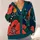Teal Abstract Floral Color Blocks for Autumn Layering and Everyday Women's Casual Wear All-over Print Knitted Cardigan - 4
