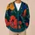 Teal Abstract Floral Color Blocks for Autumn Layering and Everyday Women's Casual Wear All-over Print Knitted Cardigan - 6