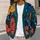 Teal Abstract Floral Color Blocks for Autumn Layering and Everyday Women's Casual Wear All-over Print Knitted Cardigan - 5