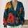 Teal Abstract Floral Color Blocks for Autumn Layering and Everyday Women's Casual Wear All-over Print Knitted Cardigan - 2