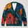 Teal Abstract Floral Color Blocks for Autumn Layering and Everyday Women's Casual Wear All-over Print Knitted Cardigan - 1