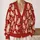 Red And Cream Cat Motifs For Cozy Autumn Layering And Relaxed Everyday Wear, Cat Lovers All-over Print Knitted Cardigan - 2