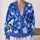 Cobalt Blue Floral Blossoms with Golden Accents for Everyday Spring Layering Women All-over Print Knitted Cardigan - 2