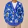 Cobalt Blue Floral Blossoms with Golden Accents for Everyday Spring Layering Women All-over Print Knitted Cardigan - 6