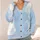 Icy Blue And White Organic Color Blocks For Relaxed Everyday Layering, Women’s Style All-over Print Knitted Cardigan - 4