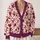 Burgundy and Blush Abstract Speckles for Relaxed Everyday Layering and Weekend Style All-over Print Knitted Cardigan - 2