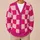 Pink White Checkerboard Blocks For Casual Street Style And Fall Layering For Women All-over Print Knitted Cardigan - 6