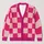 Pink White Checkerboard Blocks For Casual Street Style And Fall Layering For Women All-over Print Knitted Cardigan - 1