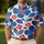 Blue and Red Retro Floral Garden Motifs for Resort Golf Days and Weekend Fairways Men's Polo Shirt - 4