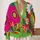 Retro Botanical Color Blocks For Colorful Autumn Layering, Vacation Dates And Travel All-over Print Knitted Cardigan - 2