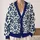Navy Blue Floral Botanical Layering Style For Casual Fall Outings And Everyday Wear All-over Print Knitted Cardigan - 2
