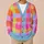 Pastel Rainbow Checks for Cozy Autumn Layering and Bright Everyday Women's Style All-over Print Knitted Cardigan - 6