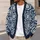 Navy Ivory Sunburst Floral Motif for Relaxed Everyday Layering and Boho Style All-over Print Knitted Cardigan - 5