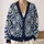 Navy Ivory Sunburst Floral Motif for Relaxed Everyday Layering and Boho Style All-over Print Knitted Cardigan - 2