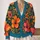 Tropical Teal Orange Floral Blooms for Spring Summer Layering Style All-over Print Knitted Cardigan - 2