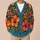 Tropical Teal Orange Floral Blooms for Spring Summer Layering Style All-over Print Knitted Cardigan - 6