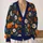 Navy Pumpkin Daisy Motif for Cozy Autumn Layering and Halloween Gatherings for Women All-over Print Knitted Cardigan - 2
