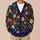 Navy Pumpkin Daisy Motif for Cozy Autumn Layering and Halloween Gatherings for Women All-over Print Knitted Cardigan - 6