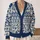 Blue and Ivory Folk Floral Motifs for Cozy Autumn Layering and Everyday Style All-over Print Knitted Cardigan - 2