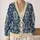 Indigo Cream Floral Medallions for Everyday Layering and Office-to-Weekend Style All-over Print Knitted Cardigan - 2