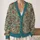 Teal and Tan Geometric Florals for Relaxed Everyday Layering and Artistic Wardrobes All-over Print Knitted Cardigan - 2