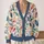 Watercolor Botanical Leaves For Relaxed Everyday Layering, Women's Artistic Style All-over Print Knitted Cardigan - 2