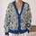 Cobalt Blue Botanical Flowers for Relaxed Spring and Summer Layering Women's Style All-over Print Knitted Cardigan - 2