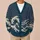 Navy Ocean Waves And Mountain Lines For Relaxed Coastal Everyday Style Women Wear All-over Print Knitted Cardigan - 6