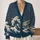 Navy Ocean Waves And Mountain Lines For Relaxed Coastal Everyday Style Women Wear All-over Print Knitted Cardigan - 2