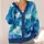 Abstract Blue Teal Brushstrokes for Relaxed Autumn Weekend Outfits and Easy Layering All-over Print Knitted Cardigan - 4