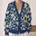 Navy Blue Botanical Blooms for Relaxed Everyday Layering and Casual Elegant Style All-over Print Knitted Cardigan - 2