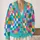 Colorful Pastel Checkerboard Squares for Bright Everyday Layering and Casual Style All-over Print Knitted Cardigan - 2