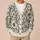 Black Cream Scrolled Floral Motifs for Relaxed Everyday Layering, Women’s Casual Style All-over Print Knitted Cardigan - 6