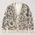 Black Cream Scrolled Floral Motifs for Relaxed Everyday Layering, Women’s Casual Style All-over Print Knitted Cardigan - 1