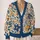 Blue and Ochre Botanical Flowers for Everyday Layering, Women’s Casual Wardrobe Style All-over Print Knitted Cardigan - 2