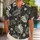 Black Ivory Pinstripe Tropical Florals for Halloween Getaways and Island Vacations Hawaiian Shirt - 1