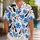 Playful Blue-Eared Cartoon Dog and Tropical Flowers for Sunny Island Vacation Days Hawaiian Shirt - 1