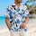Playful Blue-Eared Cartoon Dog and Tropical Flowers for Sunny Island Vacation Days Hawaiian Shirt - 6