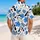 Playful Blue-Eared Cartoon Dog and Tropical Flowers for Sunny Island Vacation Days Hawaiian Shirt - 2