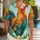 Orange And Teal Tropical Rooster For Halloween Costume Parties And Island Getaways Hawaiian Shirt - 1