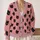 Black Cat Faces on Dusty Rose for Cozy Everyday Autumn Layering All-over Print Knitted Cardigan - 2