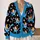 Cute Blue Dinosaur Carrying Orange Cat With Donuts for Halloween Casual Layering Teens All-over Print Knitted Cardigan - 2