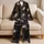 Moody Peony Blooms for Cozy Nights, Relaxed Lounging, Women's Evening Comfort At Home Satin Pajamas Set - 5