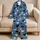 Dusty Slate Blue Heart Doodle Nightwear For Cozy Evenings, Lounge Style For Women Satin Pajamas Set - 5