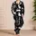 Vintage Black Cat Motif Lounge Style For Cozy Nights And Relaxed Home Comfort Living Satin Pajamas Set - 4